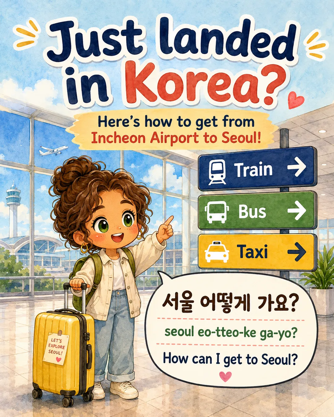 Incheon Airport to Seoul by Train Bus or Taxi — cut 1