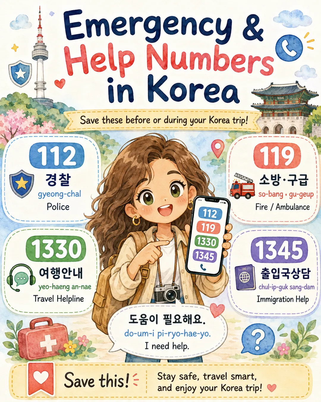 Emergency and Help Numbers in Korea — cut 1