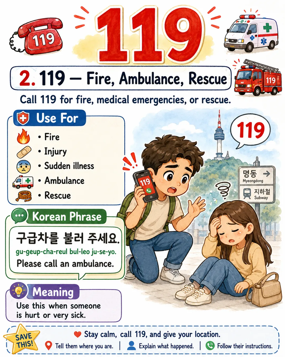 Emergency and Help Numbers in Korea — cut 3